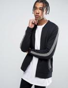 Asos Jersey Bomber Jacket With Checkerboard Taping - Black