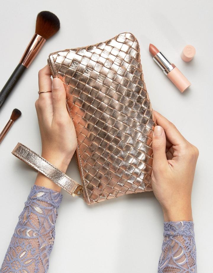 Oasis Leather Weave Wristlet Purse - Gold