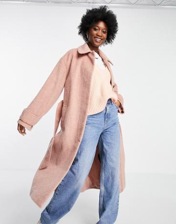 Asos Design Robe Belted Coat In Pink