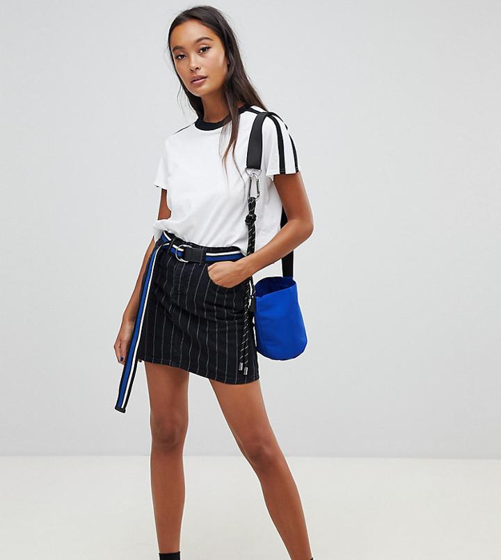 Pull & Bear Stripe Denim Skirt-black