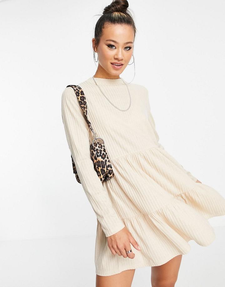 Topshop Cut And Sew Tiered Chuck Dress On In Cream-white