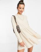 Topshop Cut And Sew Tiered Chuck Dress On In Cream-white