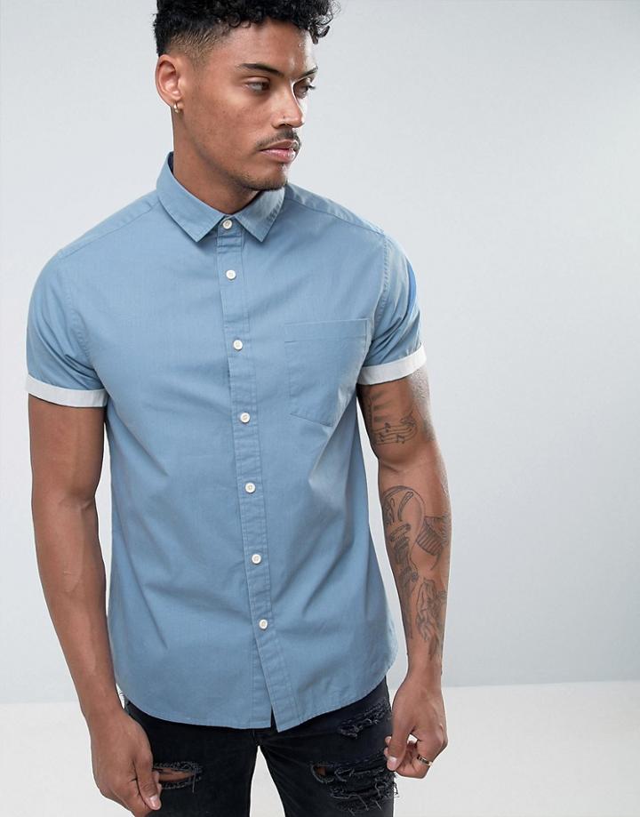 Asos Laundered Shirt In Regular Fit In Blue - Navy