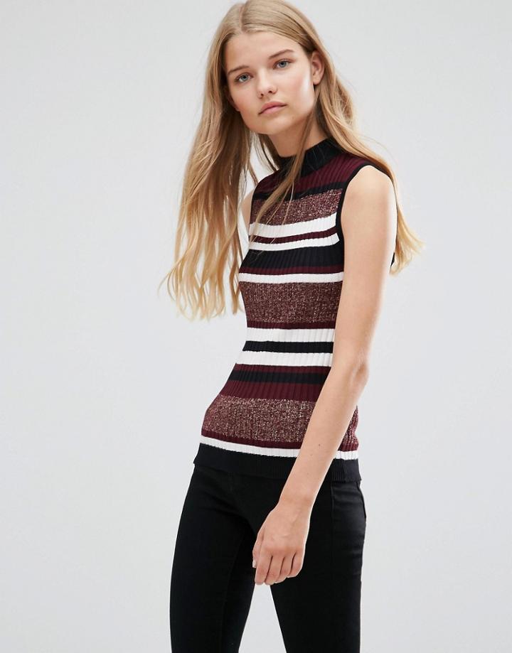 Brave Soul High Neck Stripe Sweater Vest - Multi