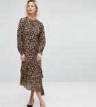 Warehouse Leopard Print Chiffon Dress - Brown