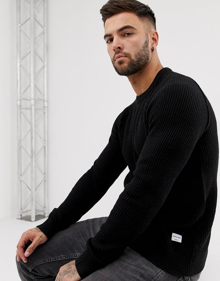 Jack & Jones Originals Crew Neck Knitted Sweater In Black