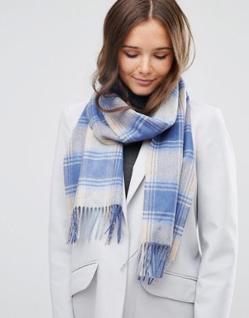 Royal Speyside 100% Cashmere Gingham Check Scarf - Blue