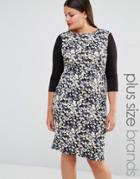 Club L Plus Midi Dress In Leaf Print With Contrast Sleeves