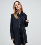 Asos Maternity Denim Shirt Dress With Deep Cuff In Washed Black - Black