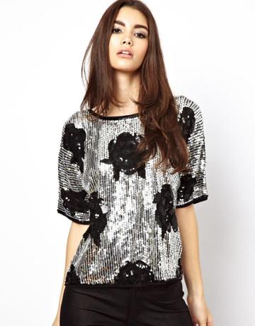 Asos T-shirt With Shadow Floral Sequin