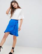 Asos Design Wrap Mini Skirt With Tie Waist - Blue