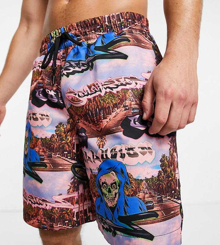 Collusion Scenic Print Swim Short In Multi