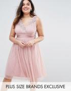 Little Mistress Plus Tulle Skater Dress With Floral Embroidery - Pink