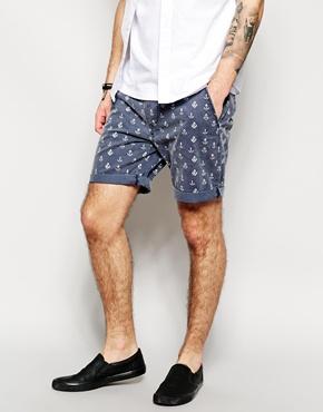 Asos Chino Shorts With Anchor Print - Blue