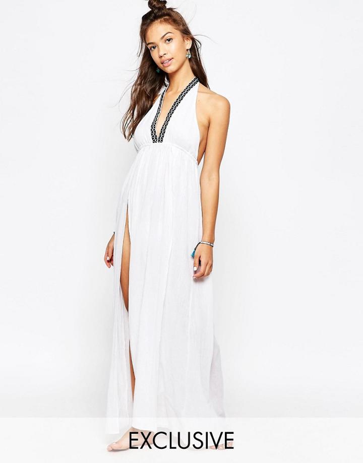 Wolf & Whistle Thigh Spilt Beach Dress - White