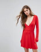 Missguided Wrap Skater Dress - Red