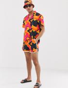 Asos Design Two-piece Runner Swim Shorts In Warped Ombre Print-orange