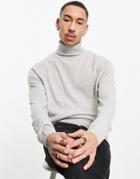 Soul Star Fitted Turtle Neck Sweater In Light Gray-grey