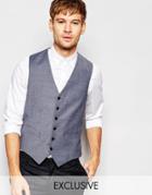 Number Eight Savile Row Exclusive Melange 5 Button Waistcoat With Stretch In Skinny Fit - Gray