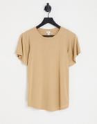 River Island Flutter Sleeve Tee In Beige-neutral