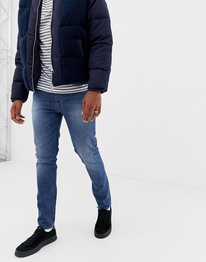 Asos Design 14oz Heavy Weight Skinny Jeans In Vintage Mid Wash - Blue