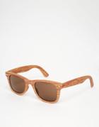 Asos Square Sunglasses In Light Wood - Brown