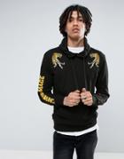 Criminal Damage Hoodie In Black With Tiger Embroidery - Black
