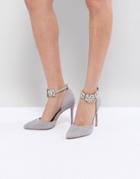 Chi Chi London Heeled Court Shoe With Embellished Heel - Gray