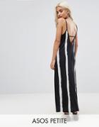 Asos Petite Maxi Dress With V Back In Blurred Stripe - Multi