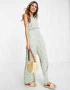 Qed London Halter Neck Tie Back Jumpsuit In Floral Print-multi