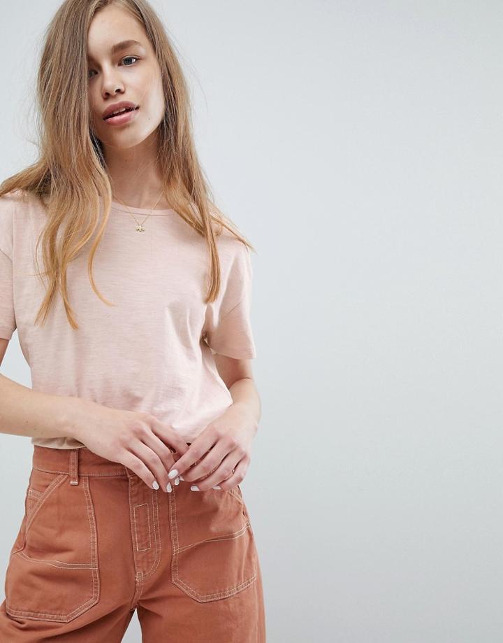 Pull & Bear Organic Tee In Nude - Pink