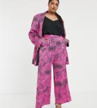 Asos Design Curve Pink Animal Wide Leg Suit Pants-multi