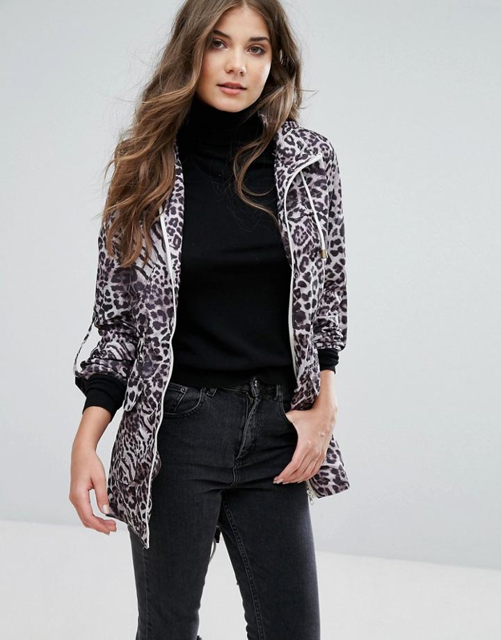 Brave Soul Animal Print Trench - Gray