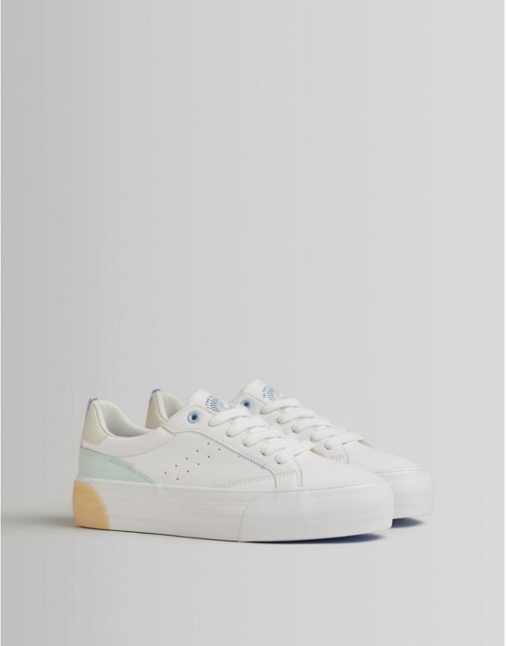 Bershka Flatform Sneakers In White With Tonal Sole