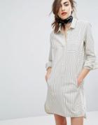 People Tree Hand Woven Oversized Shirt Dress In Light Stripe - Gray