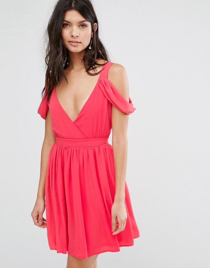 Oh My Love Cowl Shoulder Mini Dress - Pink