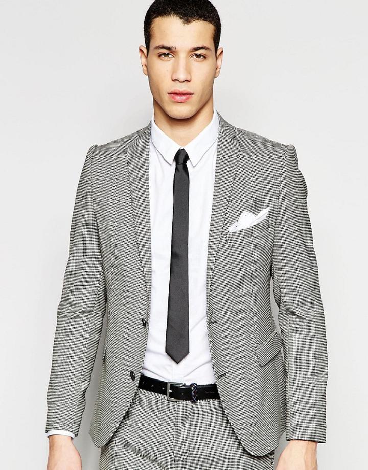 Selected Homme Skinny Blazer In Dogstooth - Black
