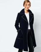 Asos Coat With Top Stitch Detail - Navy