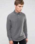 Selected Homme Long Sleeve Twill Polo - Gray