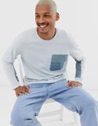 Asos Design Relaxed Long Sleeve T-shirt With Woven Panels In Blue