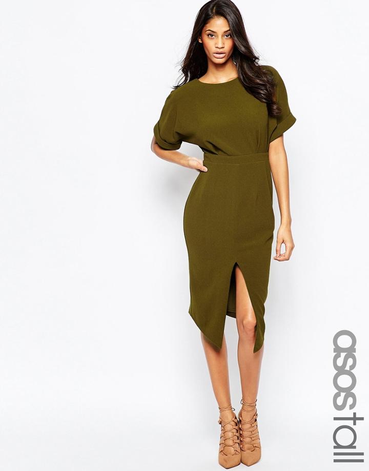 Asos Tall Wiggle Dress With Split Front - Black
