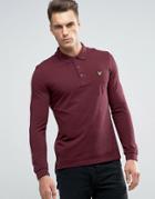 Lyle & Scott Long Sleeve Pique Polo Eagle Logo In Burgundy Marl - Red