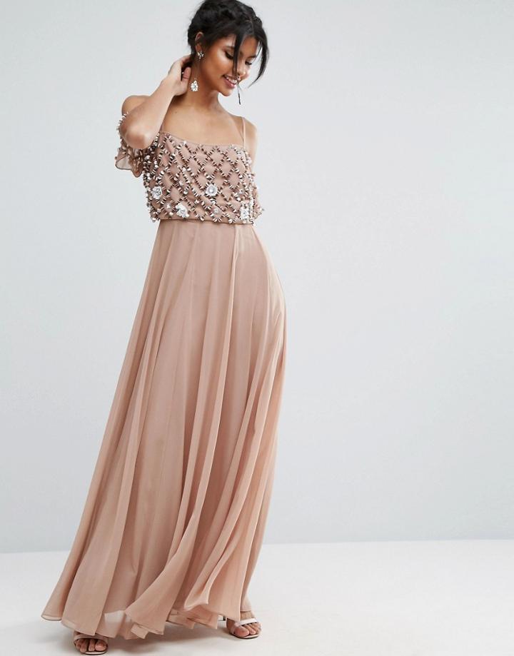 Asos Floral Embellished Cold Shoulder Maxi Dress - Pink