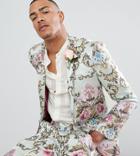 Asos Edition Tall Wedding Skinny Suit Jacket In Pastel Floral Jaquard - Blue