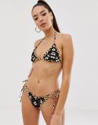 Asos Design Applique Jewel Embellished Triangle Bikini Top In Leopard Print - Multi