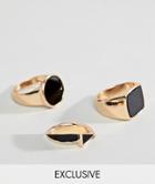 Designb Gold & Black Signet Rings In 3 Pack Exclusive To Asos - Gold
