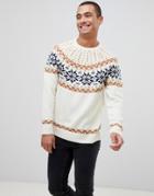 Bellfield Brushed Knitted Sweater With Fairisle - Cream