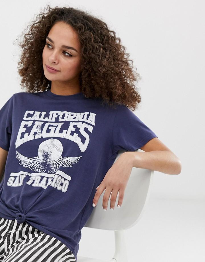 Brave Soul Eagles Knot Front T Shirt - Navy