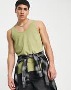 Asos Design Vest In Khaki-green