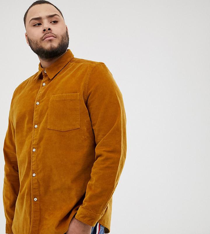 Asos Design Plus Regular Fit Cord Shirt In Mustard - Yellow